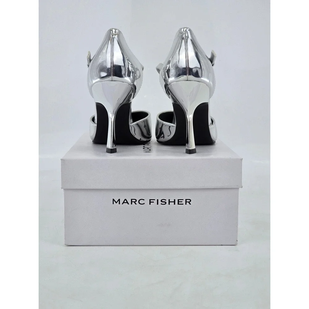 Marc Fisher Haben Pumps Womens 6.5 Silver Metallic Pointed Toe Ankle Strap - NEW